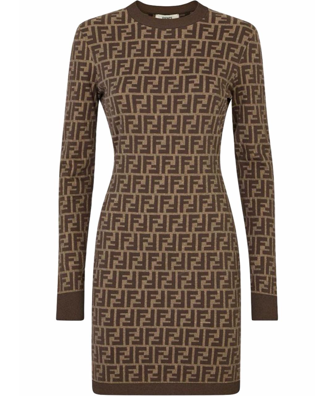 FENDI Коричневое хлопко-эластановое платье, фото 1
