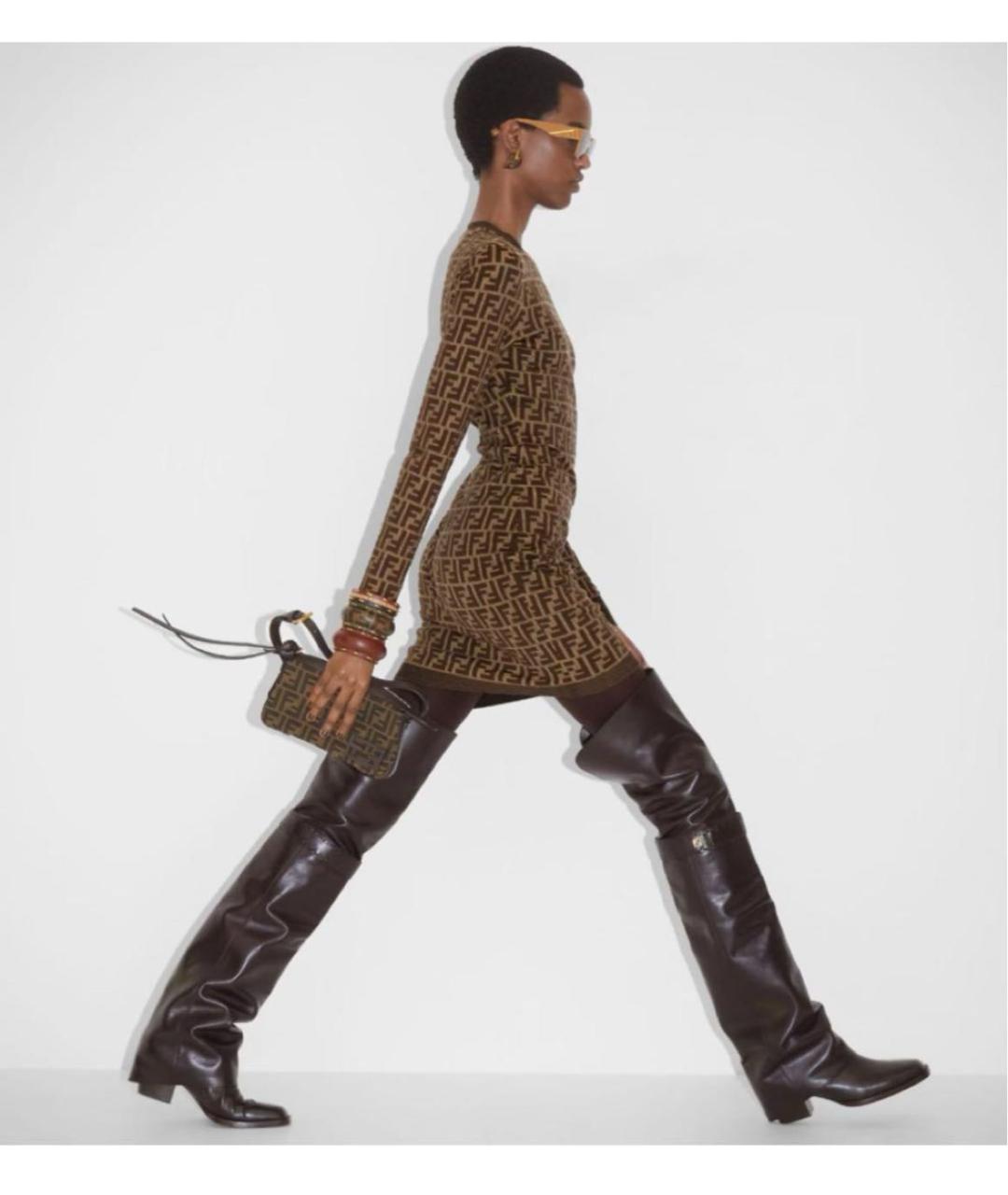 FENDI Коричневое хлопко-эластановое платье, фото 2