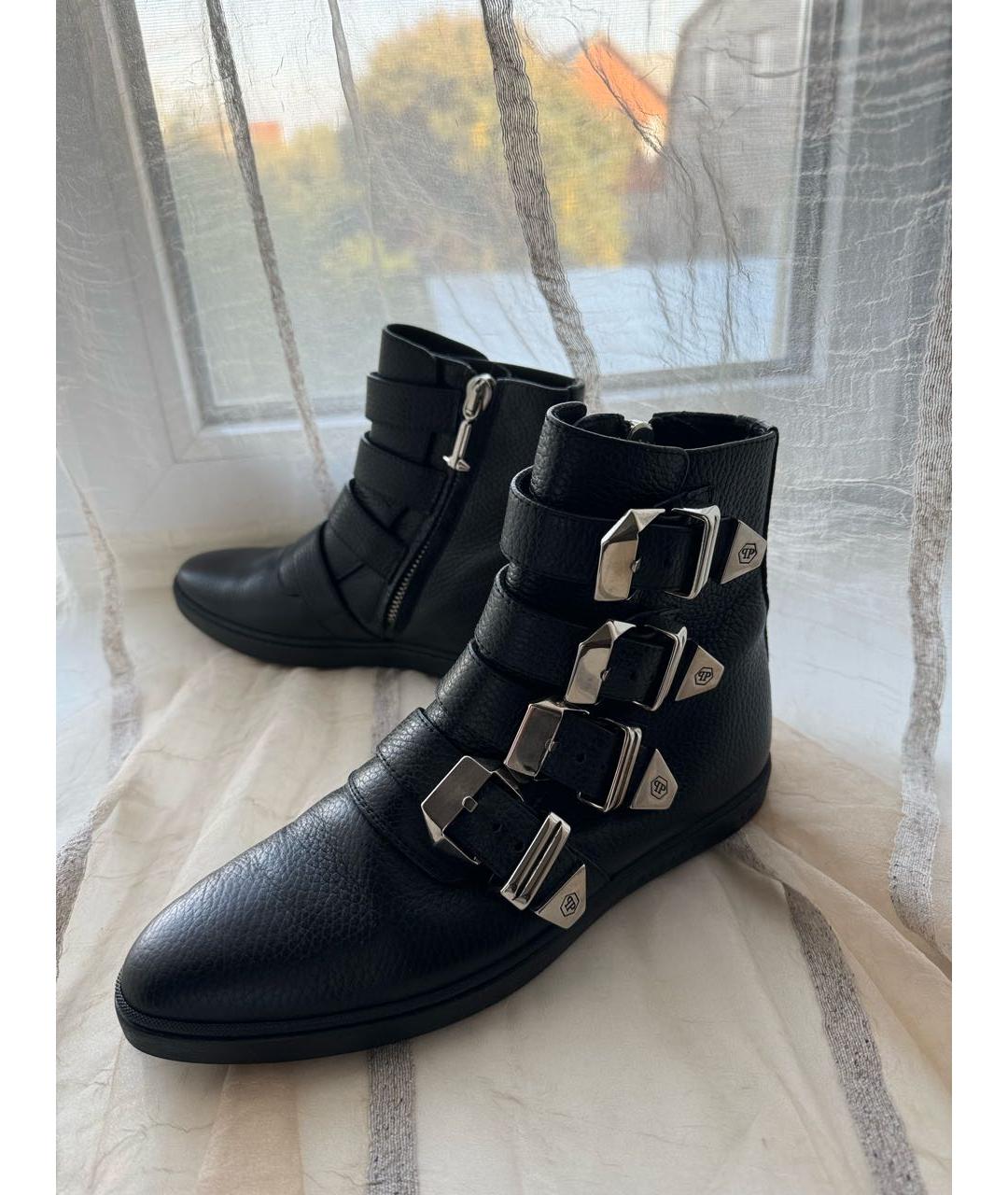 PHILIPP PLEIN Черные кожаные ботинки, фото 2