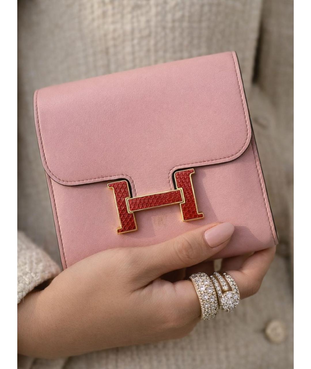 HERMES Розовый кожаный кошелек, фото 7