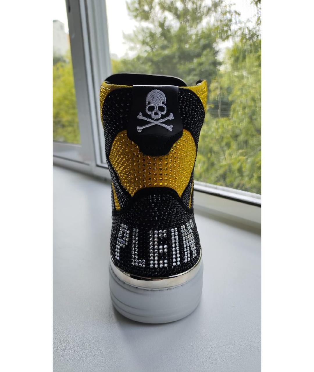 PHILIPP PLEIN Золотые кожаные высокие кроссовки / кеды, фото 3