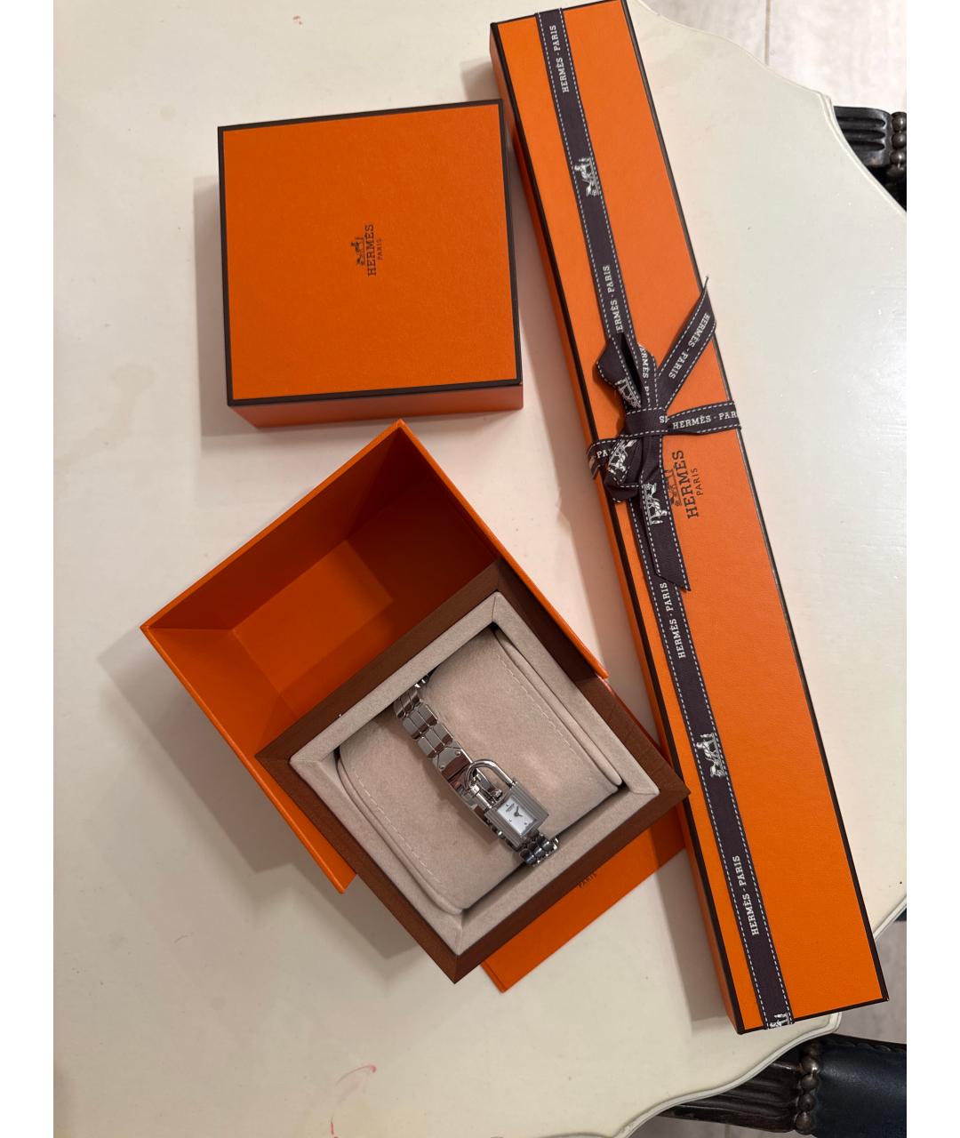 HERMES Серебряные кожаные часы, фото 4