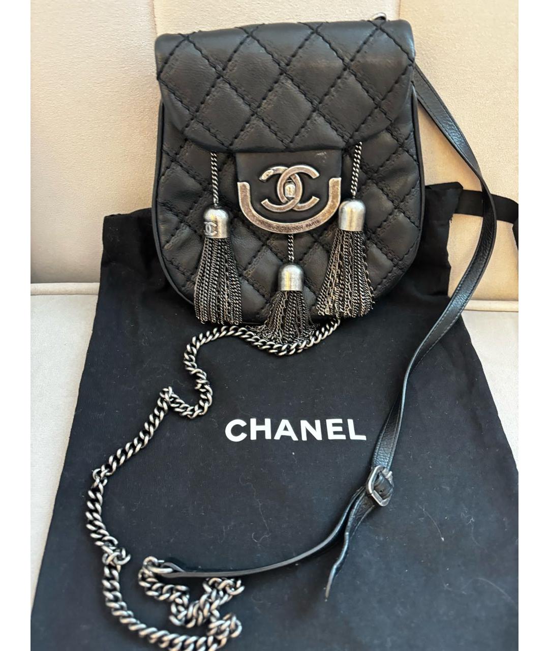 CHANEL Черная кожаная сумка через плечо, фото 7