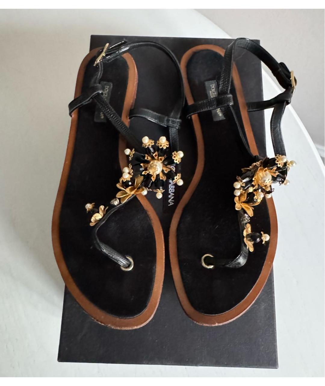 DOLCE&GABBANA Черные кожаные сандалии, фото 3