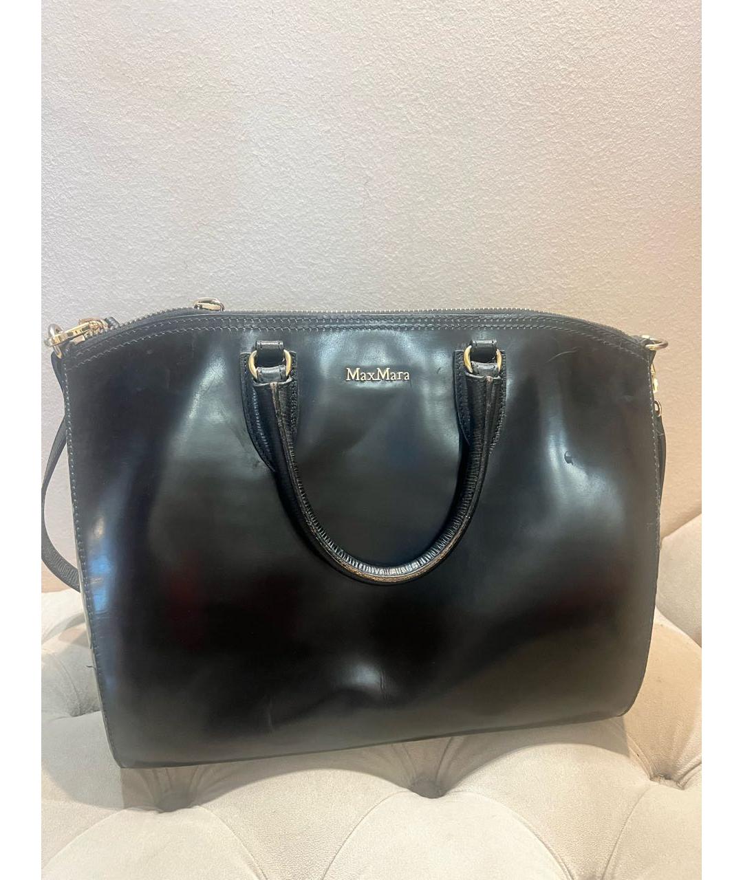 MAX MARA Черная кожаная сумка тоут, фото 2