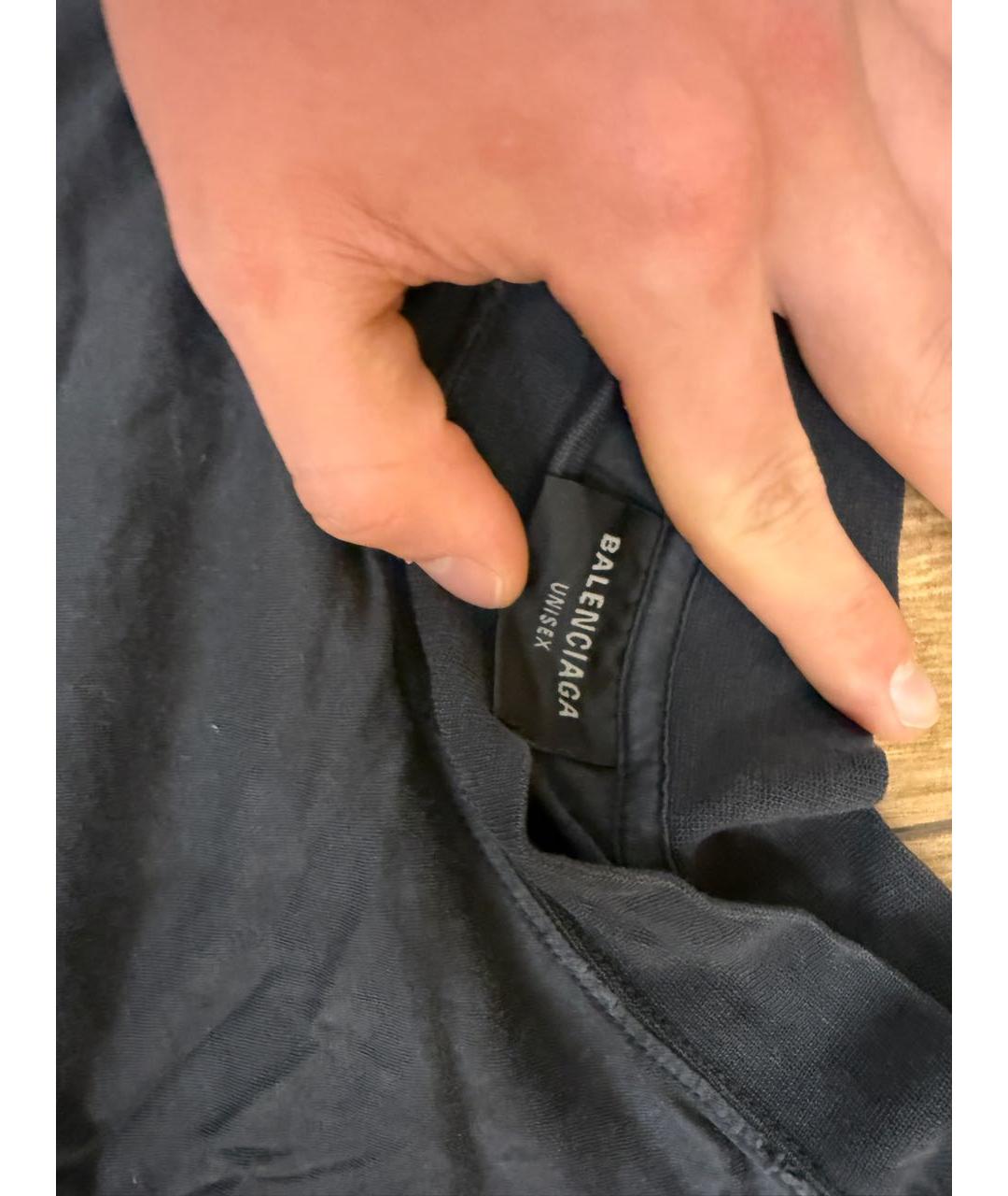 BALENCIAGA Антрацитовая хлопко-эластановая футболка, фото 3