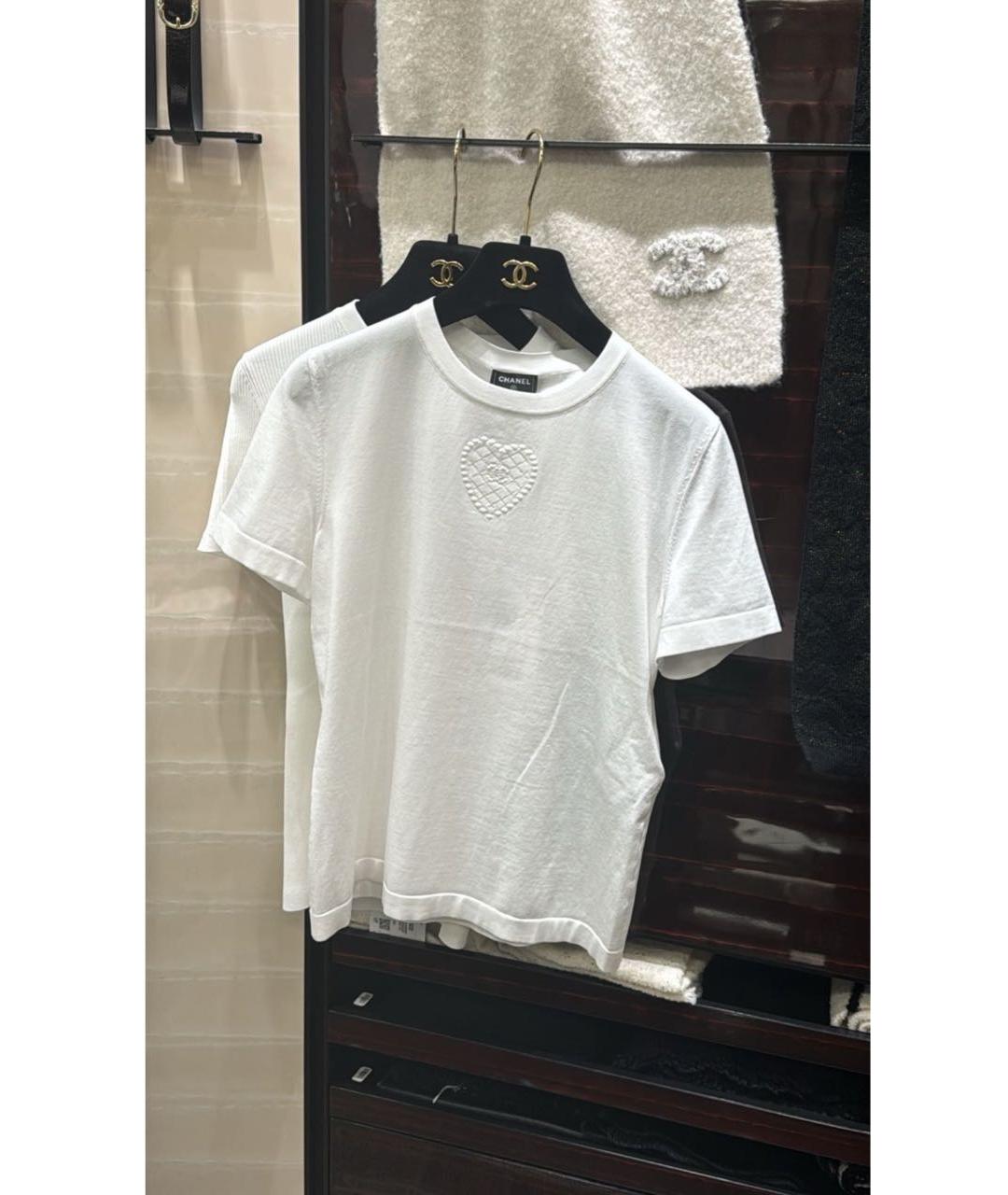 CHANEL Белая хлопко-эластановая футболка, фото 3