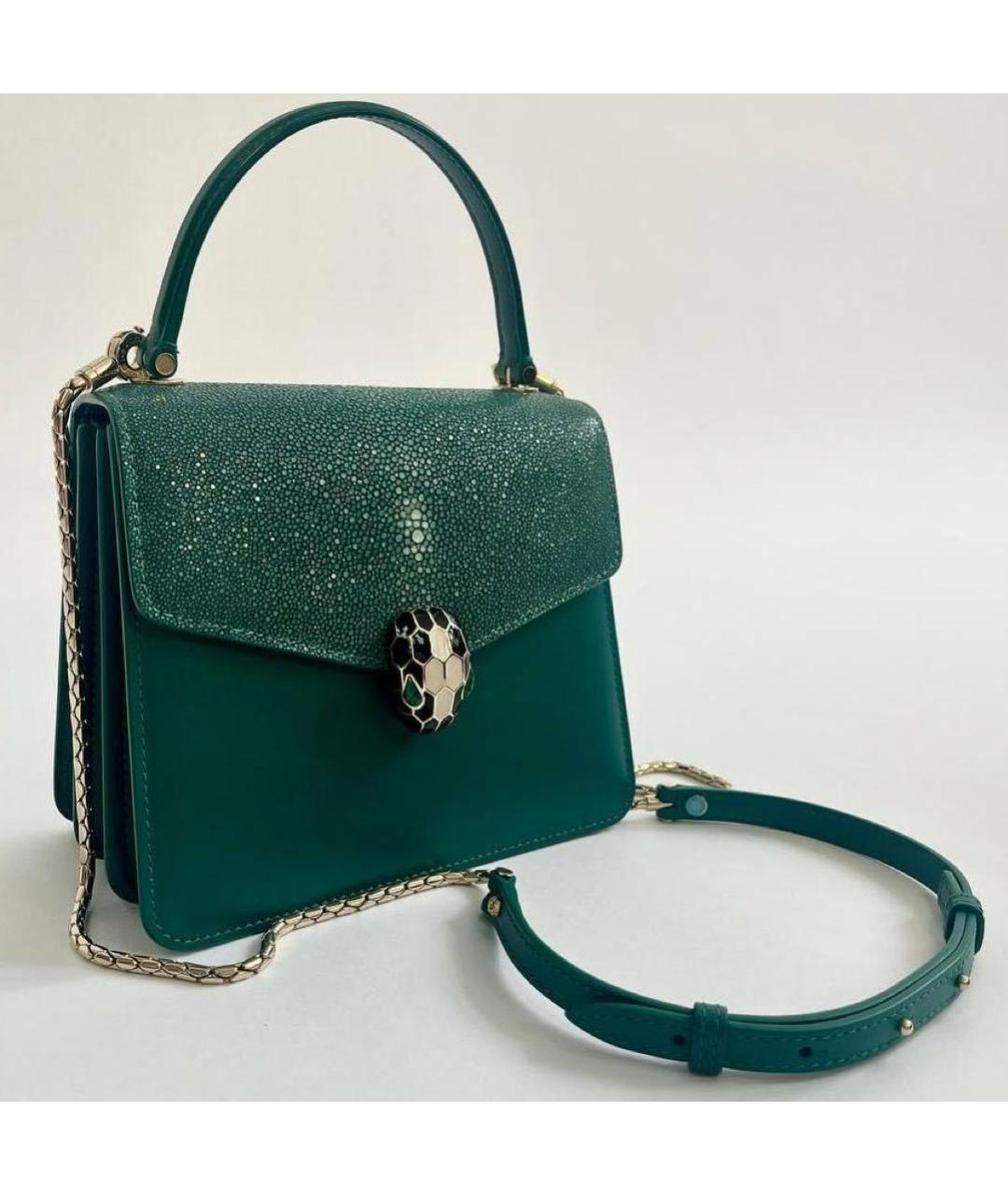 BVLGARI Зеленая сумка с короткими ручками из экзотической кожи, фото 5