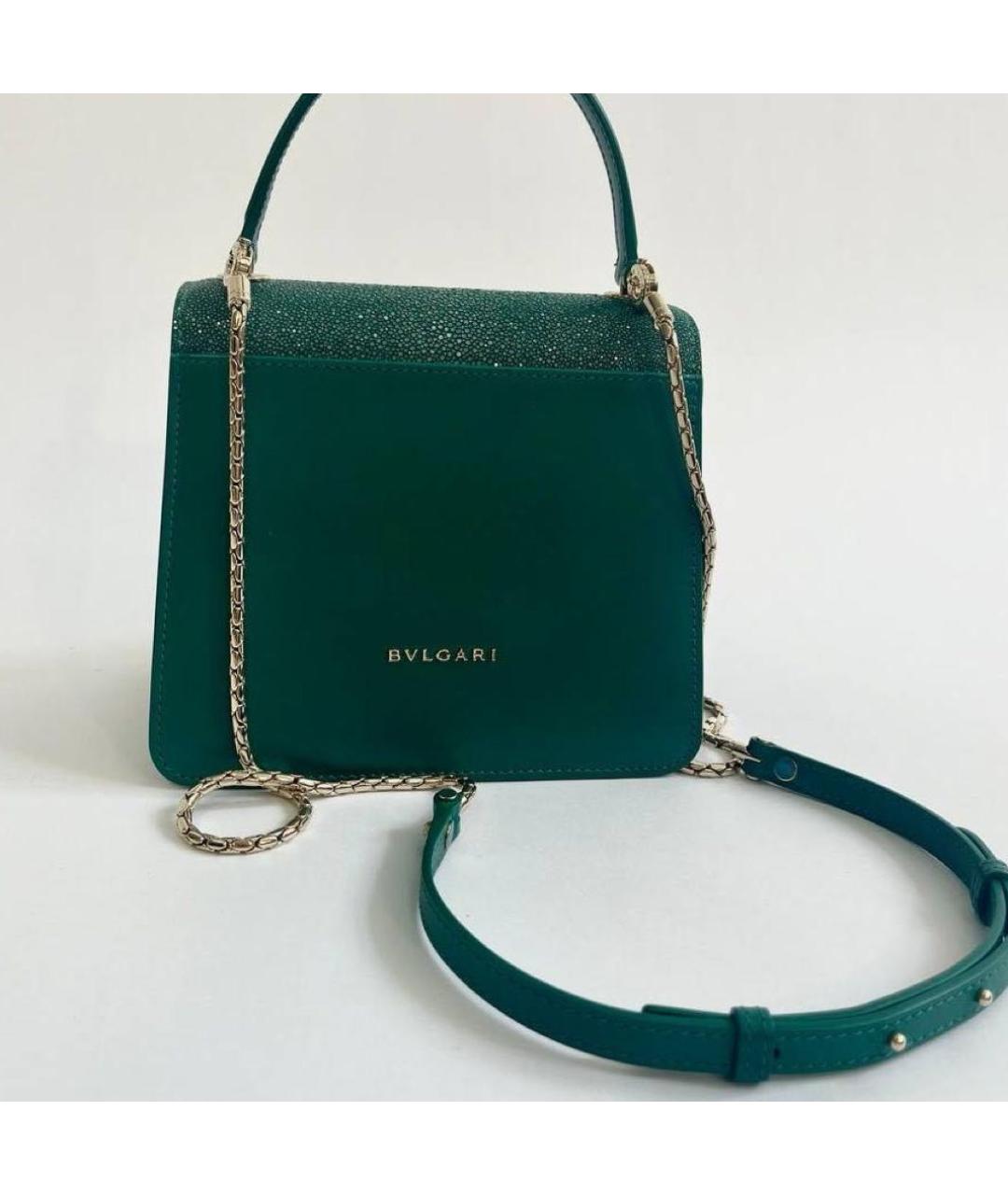 BVLGARI Зеленая сумка с короткими ручками из экзотической кожи, фото 4