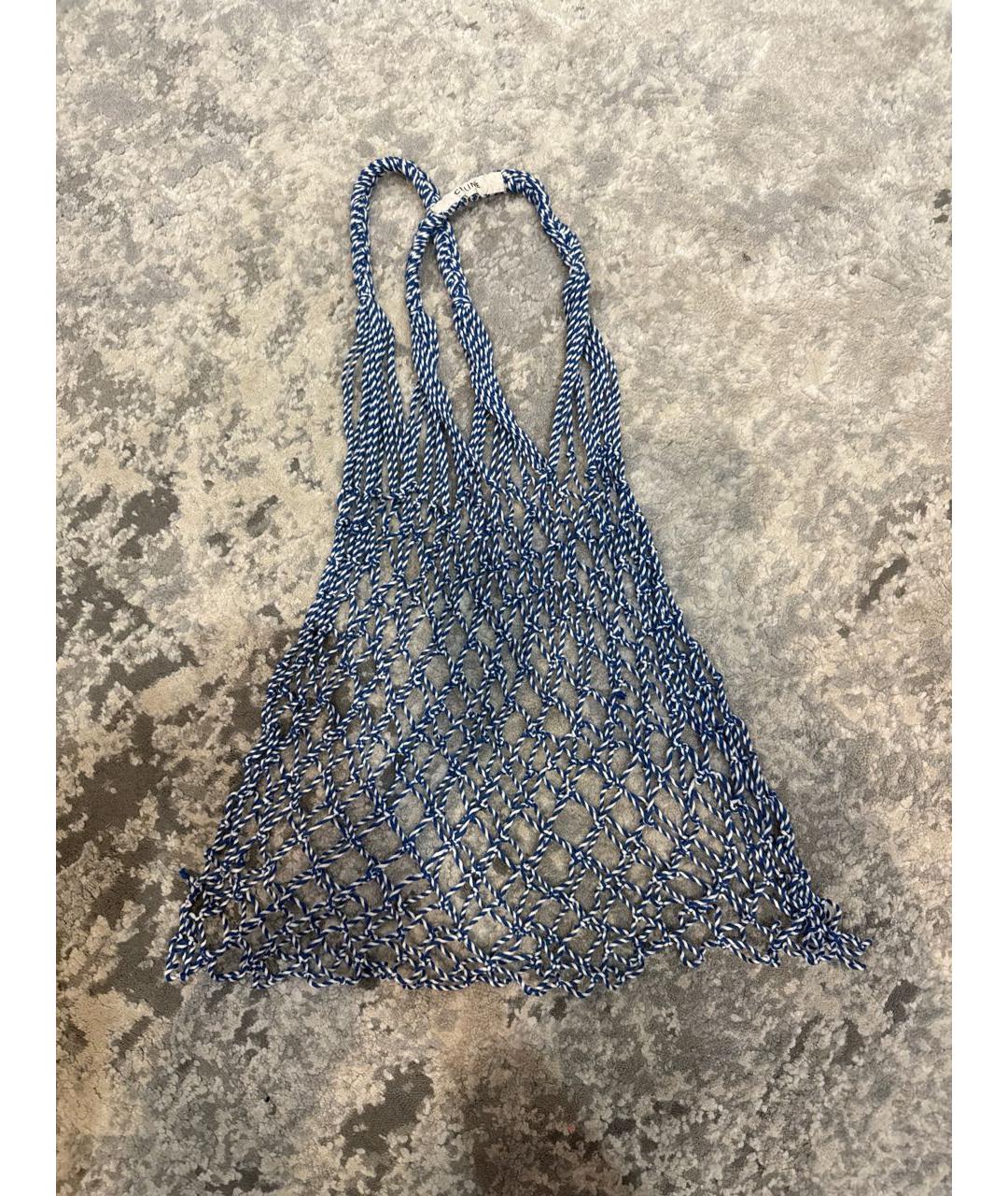 CELINE Голубая тканевая сумка с короткими ручками, фото 2