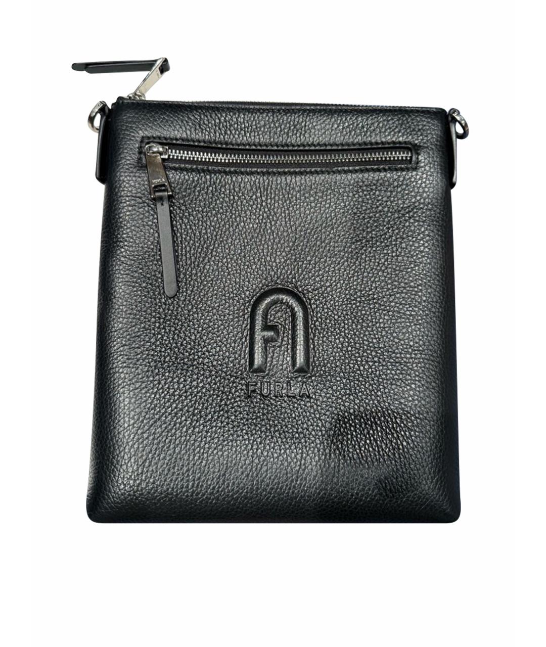 FURLA Черная кожаная барсетка, фото 1