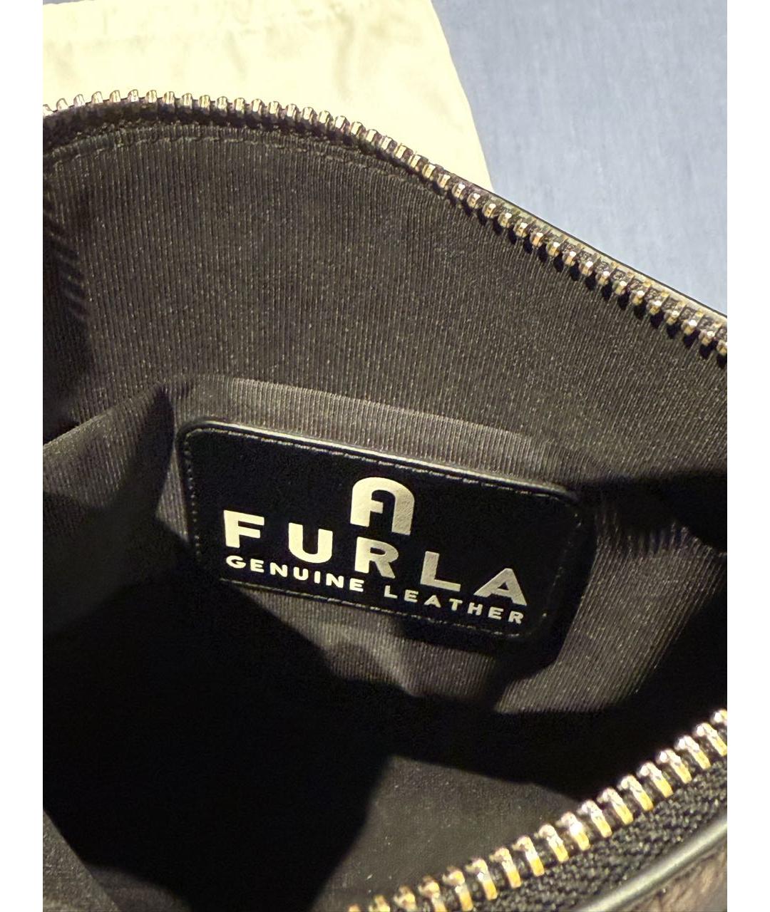 FURLA Черная кожаная барсетка, фото 4