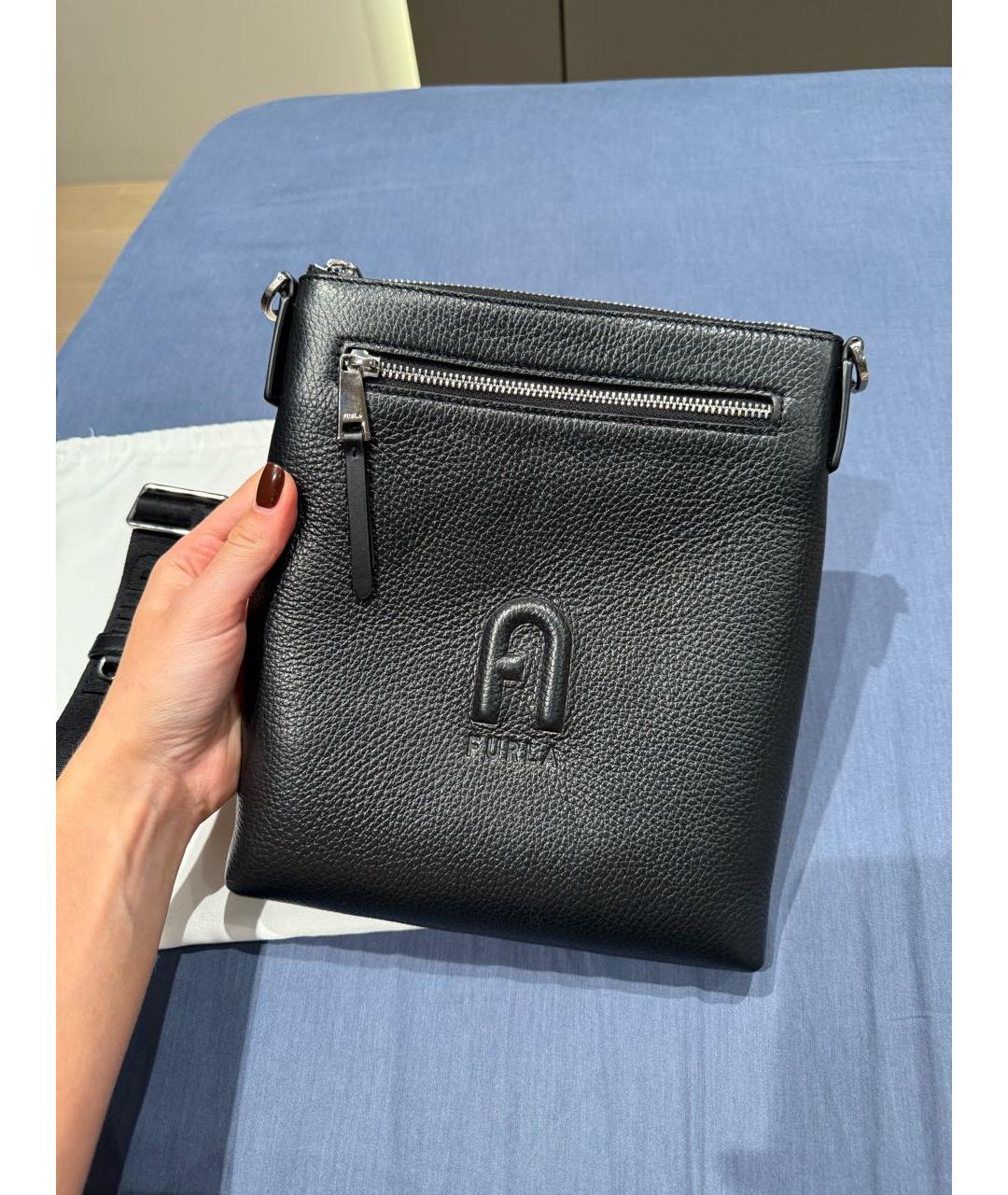 FURLA Черная кожаная барсетка, фото 2