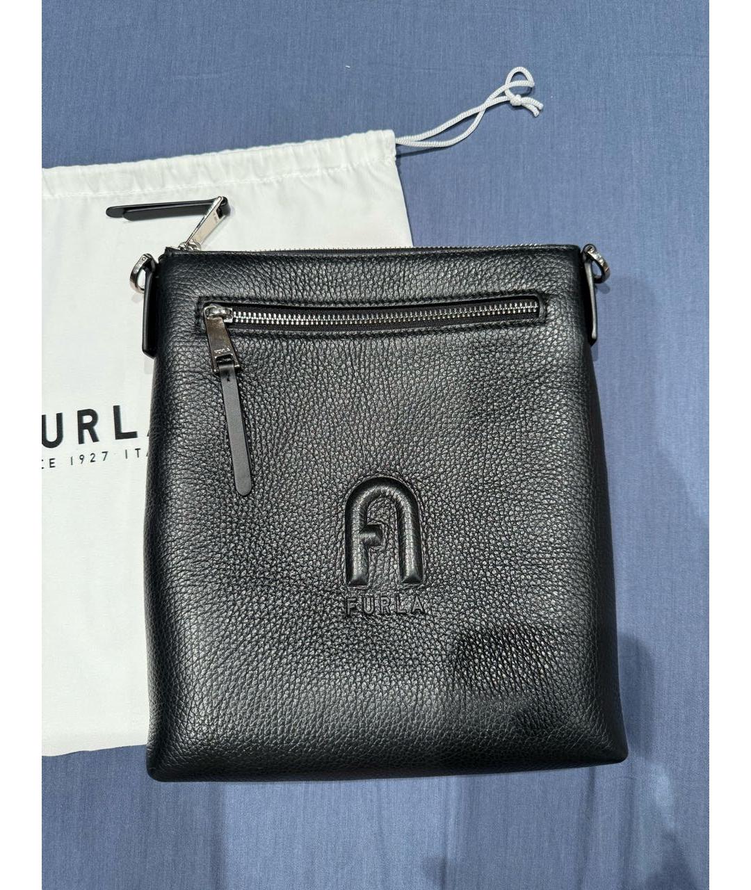 FURLA Черная кожаная барсетка, фото 7