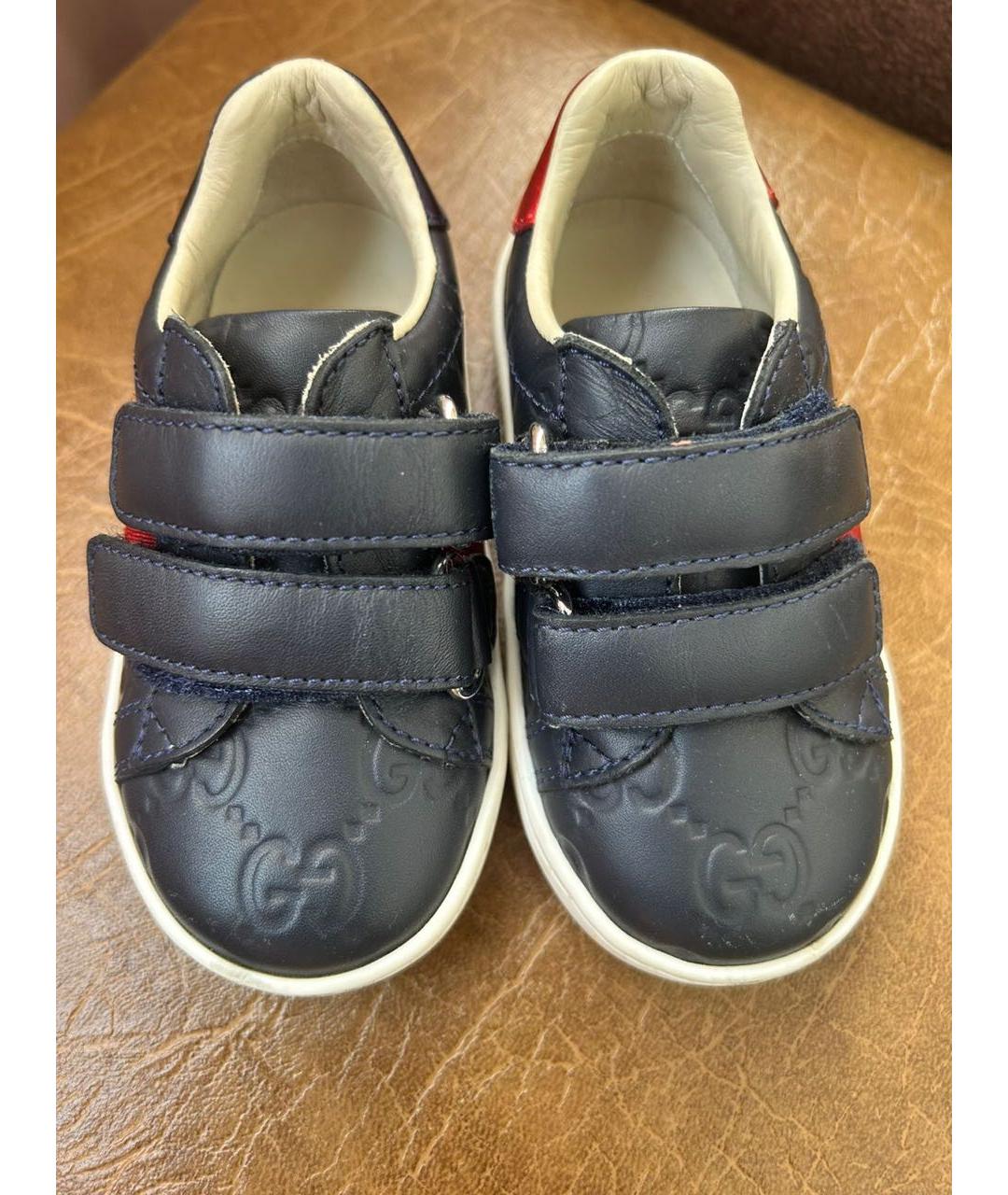 GUCCI KIDS Темно-синие кожаные кеды, фото 2