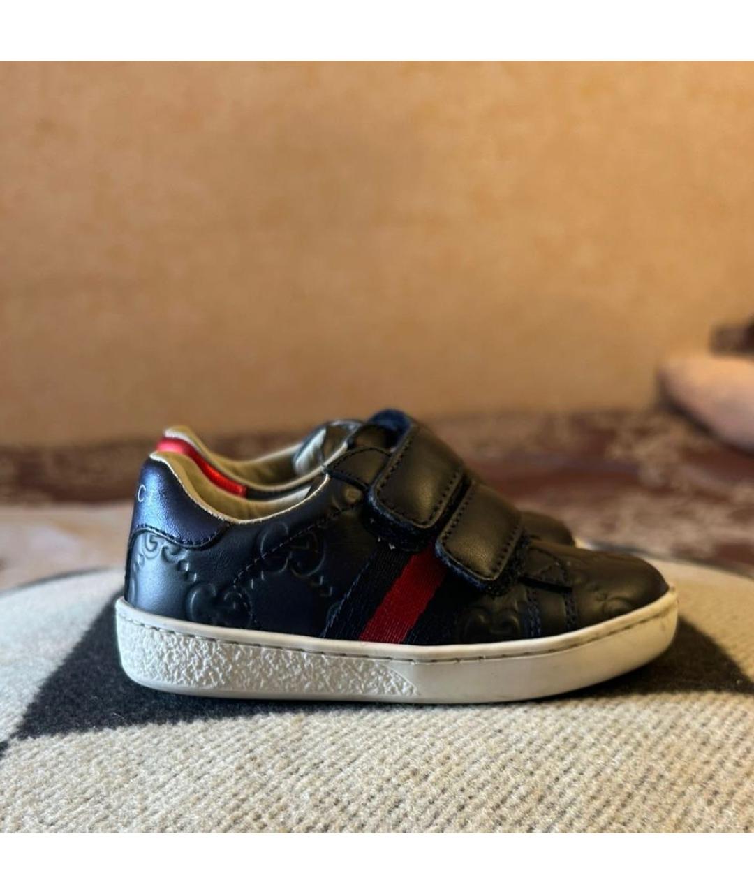 GUCCI KIDS Темно-синие кожаные кеды, фото 5