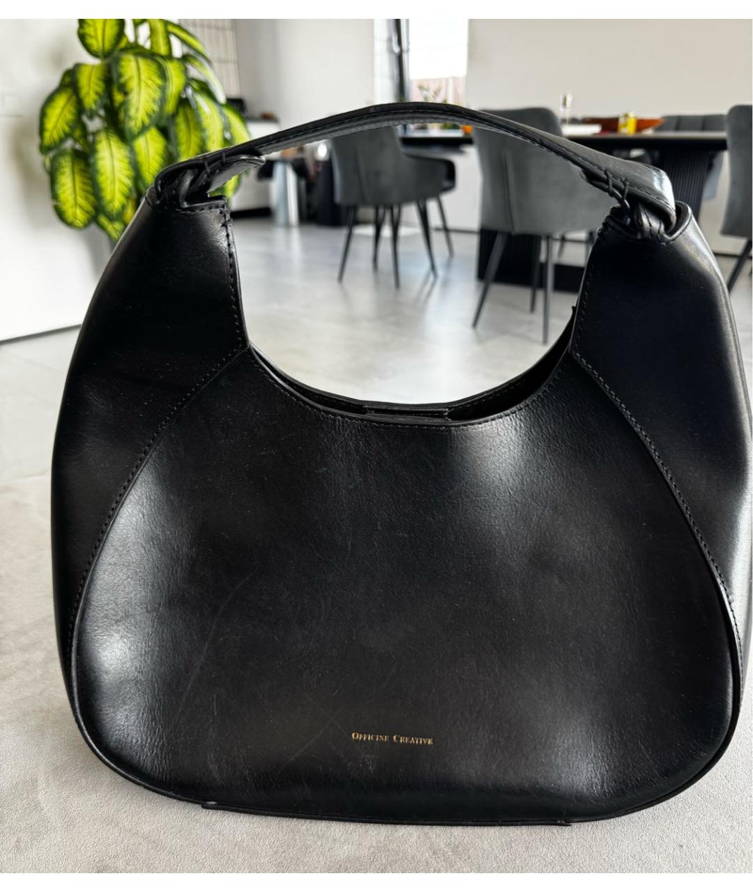 OFFICINE CREATIVE Черная кожаная сумка с короткими ручками, фото 6