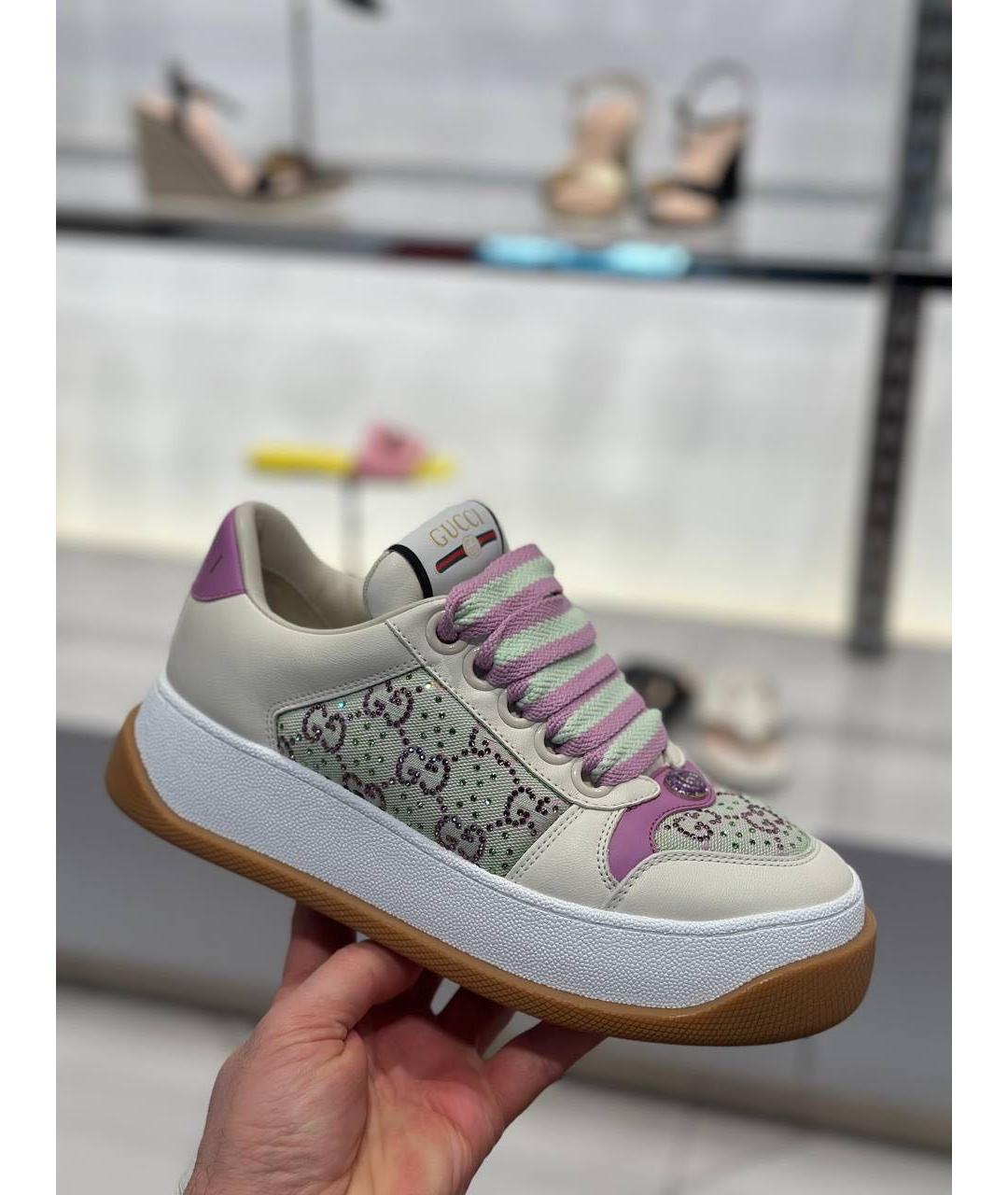 GUCCI Белые кожаные кроссовки, фото 2