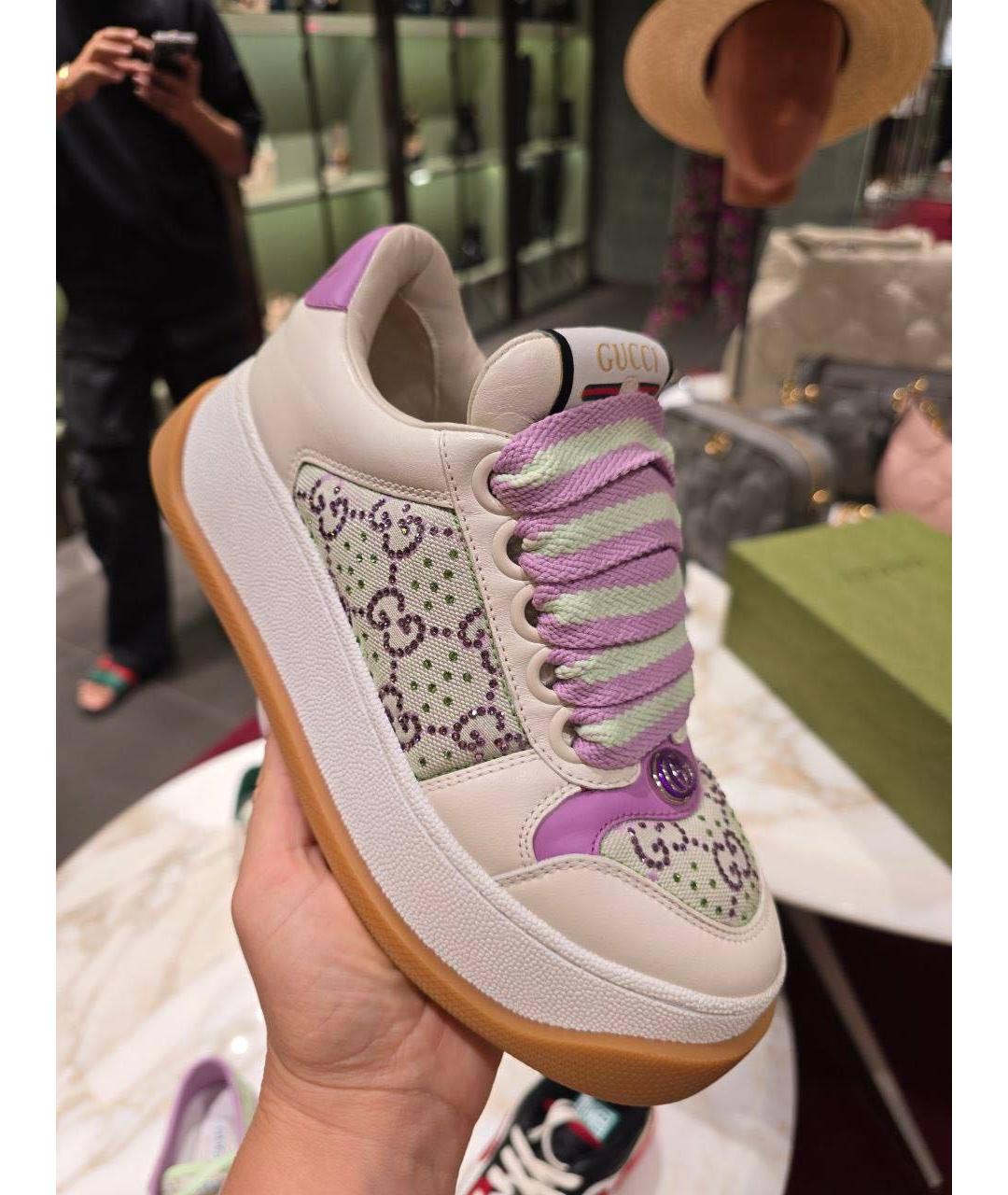 GUCCI Белые кожаные кроссовки, фото 3