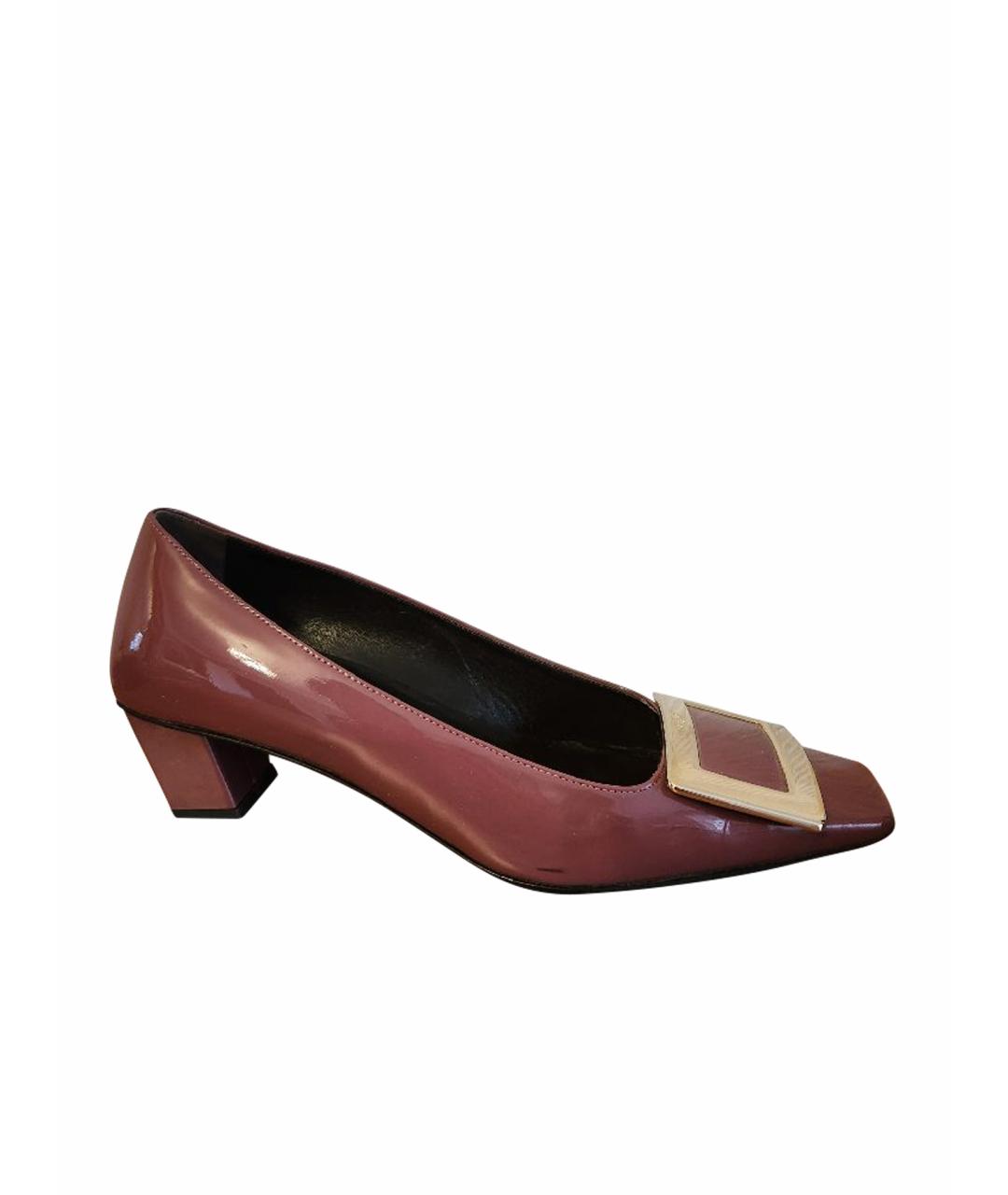 ROGER VIVIER Розовые лодочки на низком каблуке из лакированной кожи, фото 9