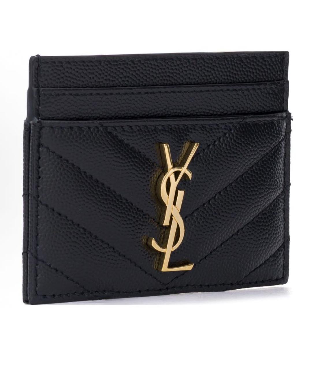 SAINT LAURENT Черный кожаный кардхолдер, фото 3