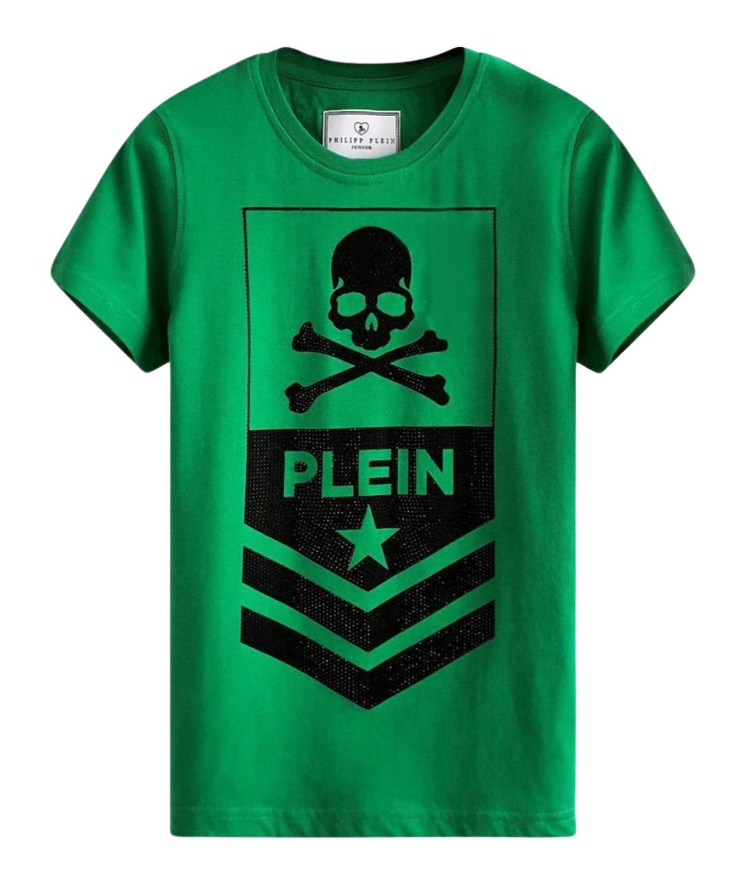 PHILIPP PLEIN JUNIOR Зеленая хлопковая детская футболка, фото 1