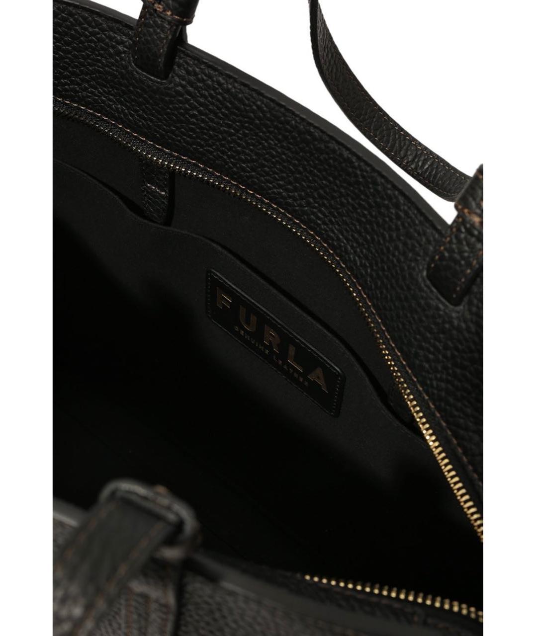 FURLA Черная кожаная сумка тоут, фото 5