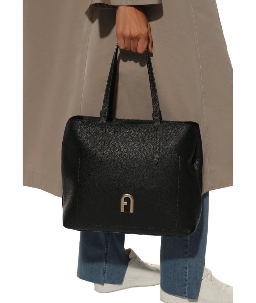 FURLA Черная кожаная сумка тоут, фото 6