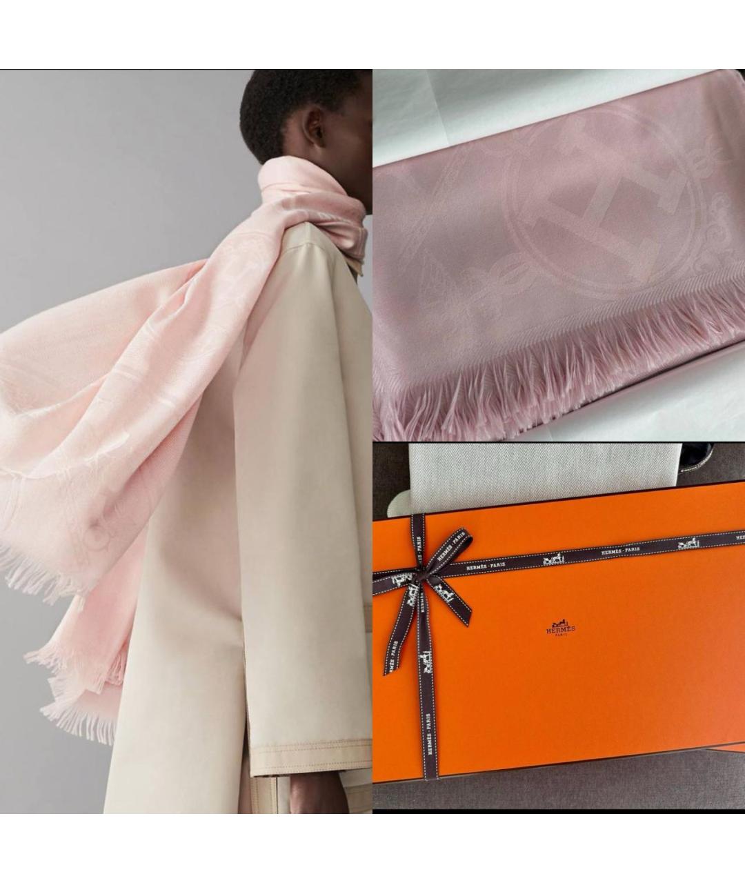 HERMES Розовый шелковый платок, фото 2