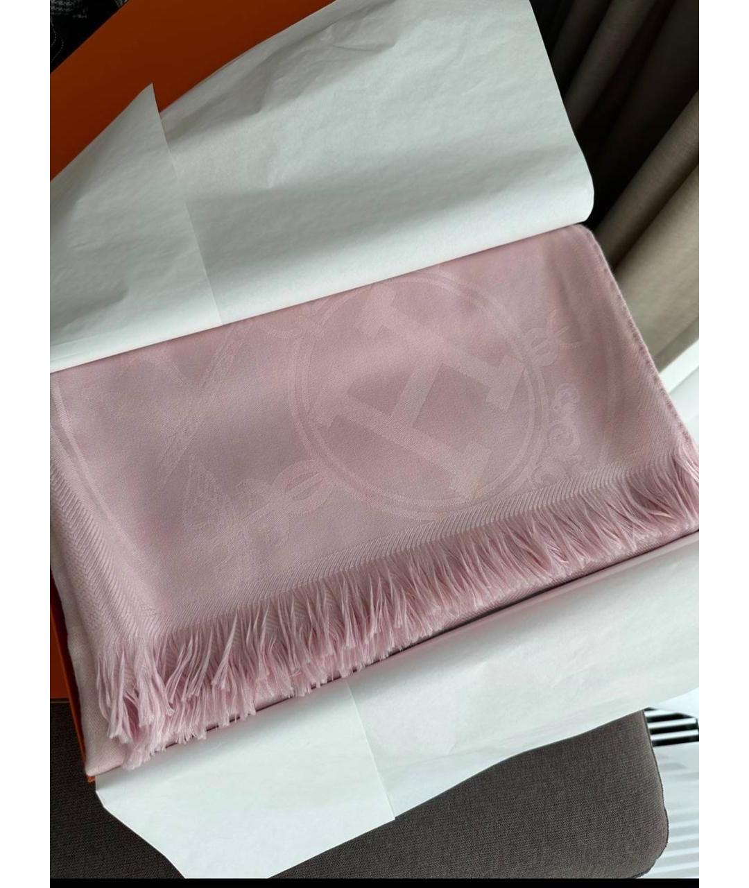 HERMES Розовый шелковый платок, фото 5