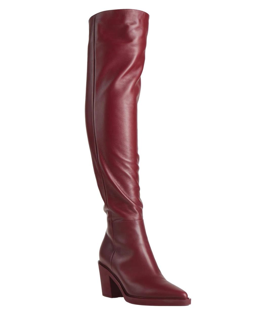 GIANVITO ROSSI Бордовые кожаные ботфорты, фото 2