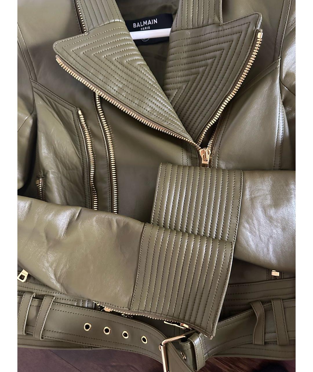 BALMAIN Хаки кожаная куртка, фото 2