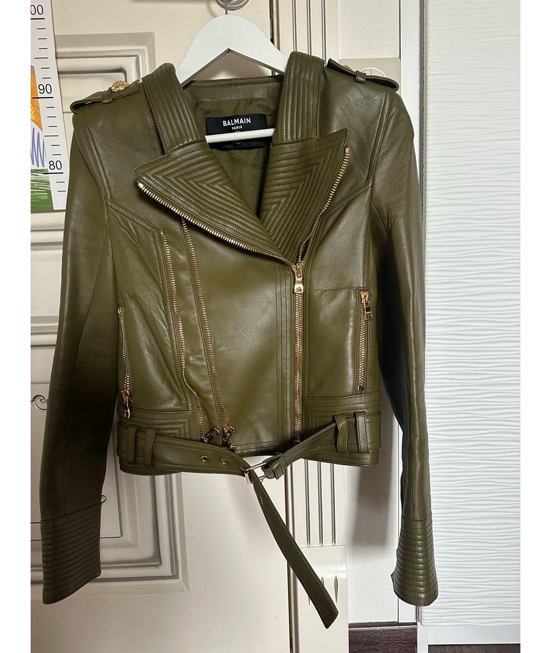 BALMAIN Хаки кожаная куртка, фото 5