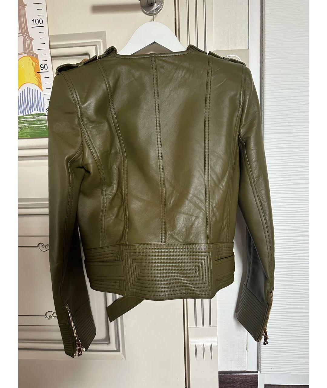 BALMAIN Хаки кожаная куртка, фото 3