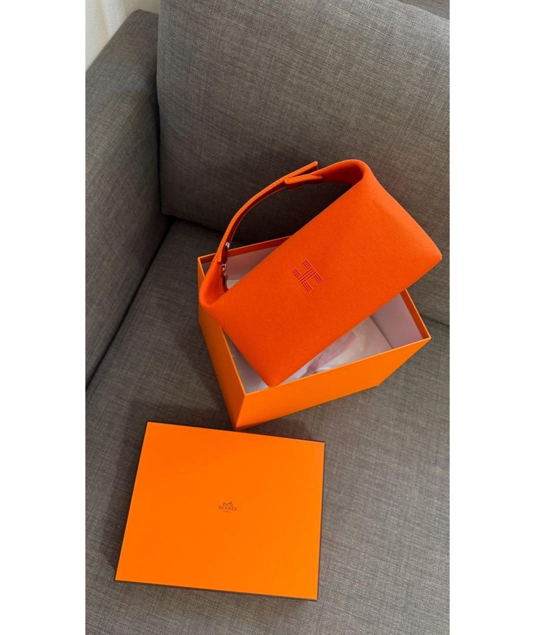 HERMES Оранжевая хлопковая косметичка, фото 4