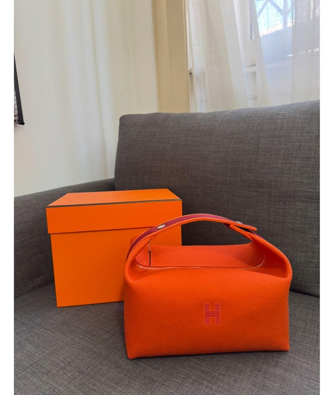 HERMES Оранжевая хлопковая косметичка, фото 3