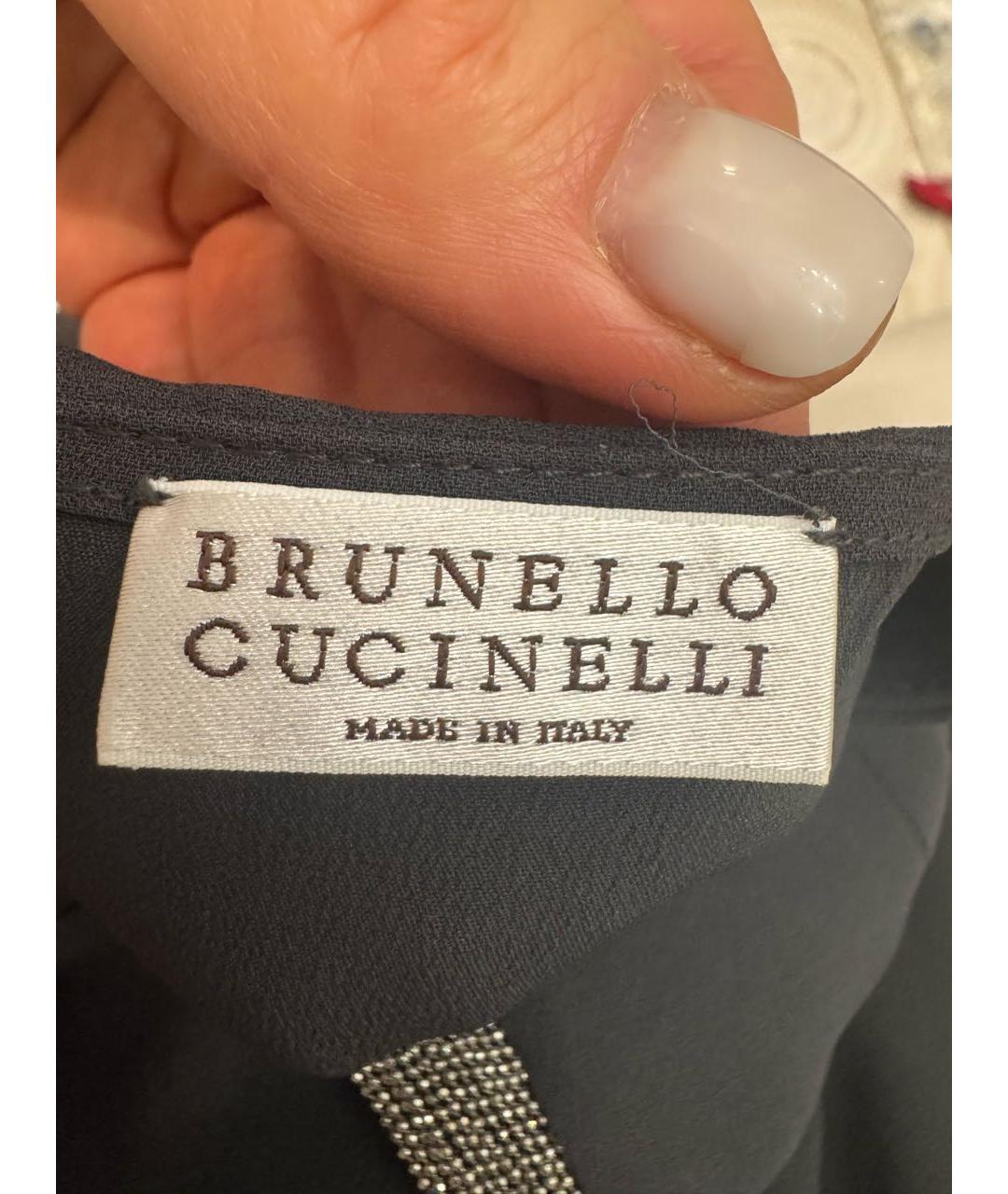 BRUNELLO CUCINELLI Антрацитовое шелковое коктейльное платье, фото 7