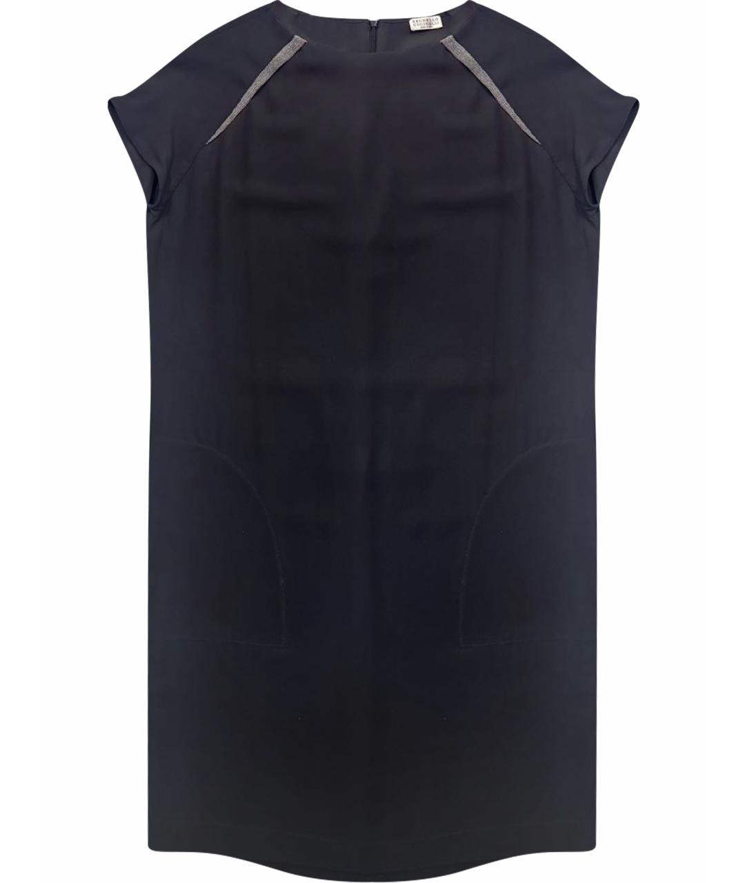 BRUNELLO CUCINELLI Антрацитовое шелковое коктейльное платье, фото 1