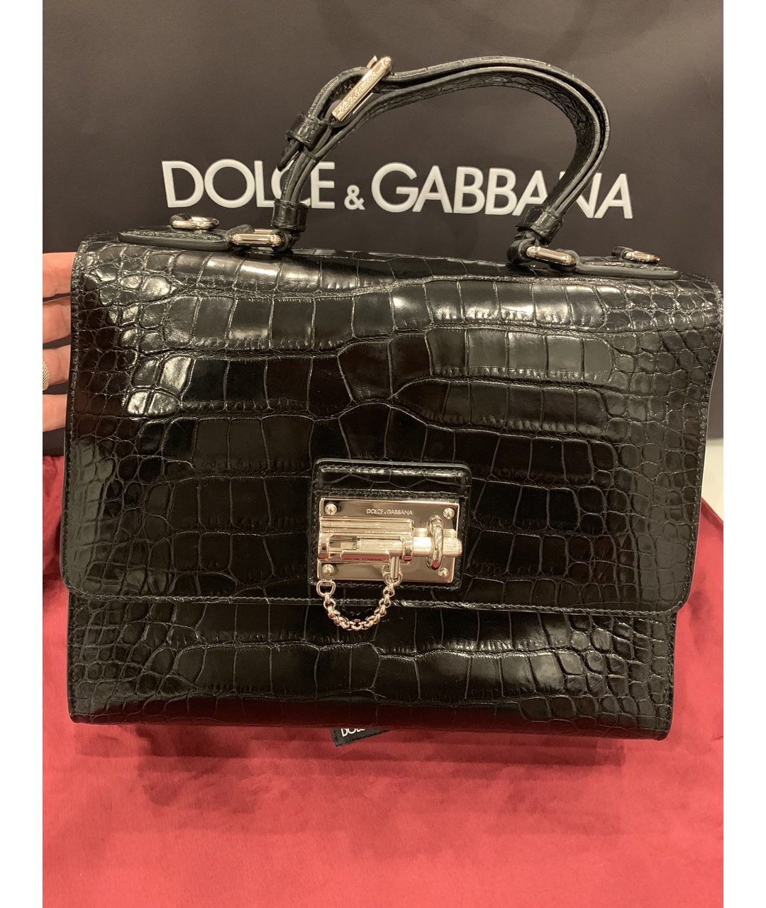DOLCE&GABBANA Черная сумка тоут из экзотической кожи, фото 6