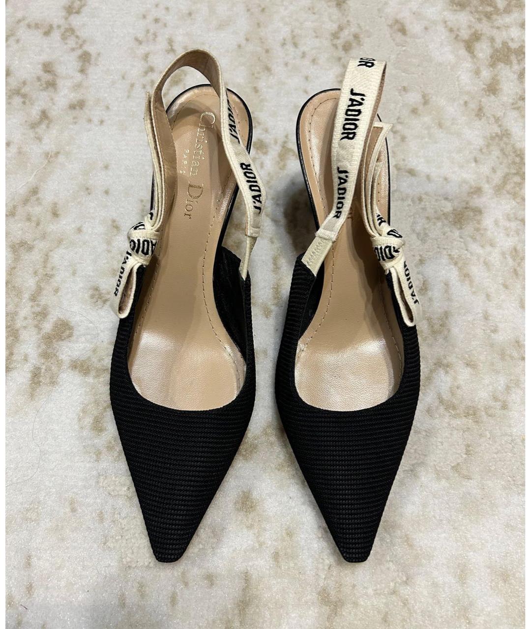 CHRISTIAN DIOR Черные текстильные лодочки на низком каблуке, фото 3