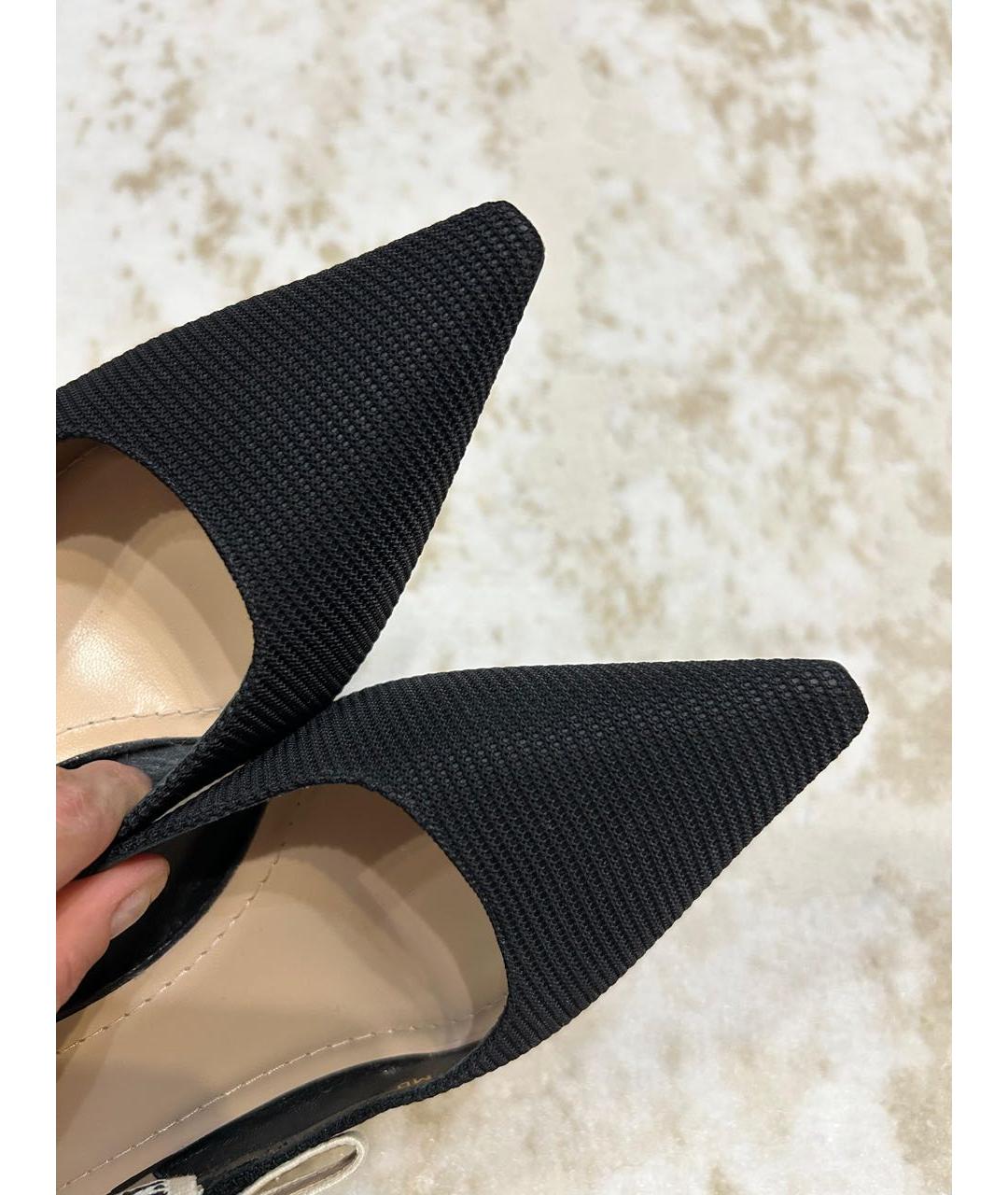 CHRISTIAN DIOR Черные текстильные лодочки на низком каблуке, фото 5