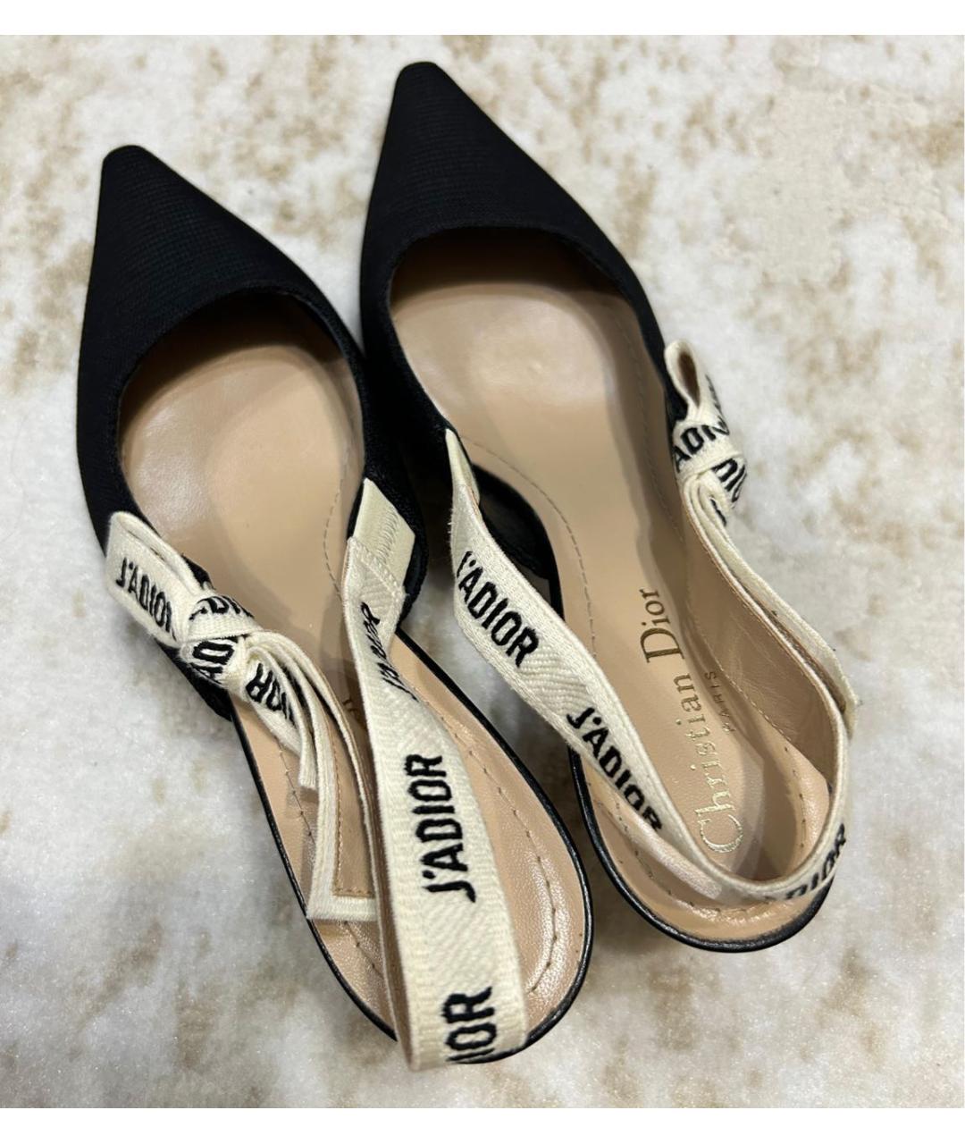 CHRISTIAN DIOR Черные текстильные лодочки на низком каблуке, фото 8