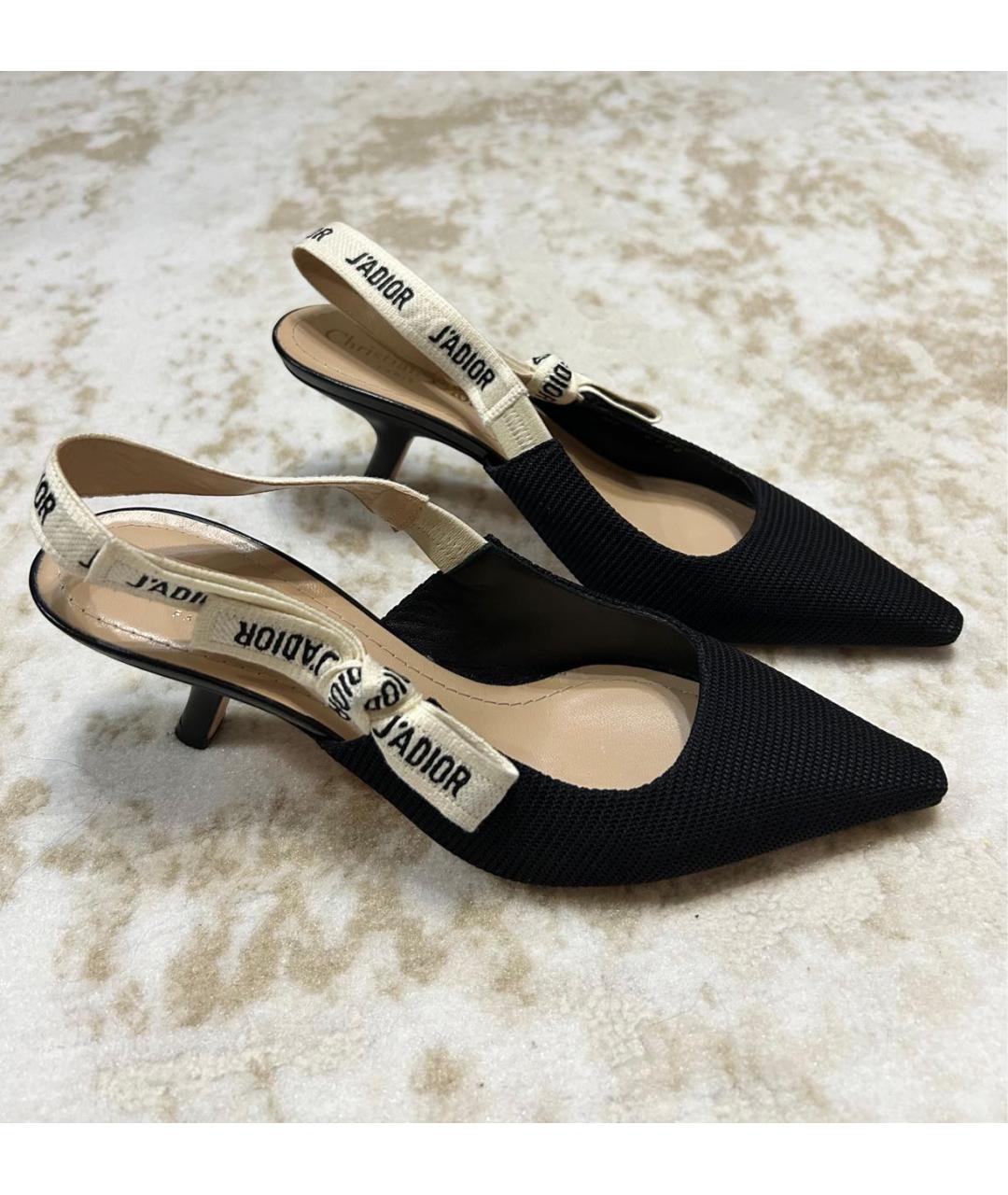 CHRISTIAN DIOR Черные текстильные лодочки на низком каблуке, фото 9
