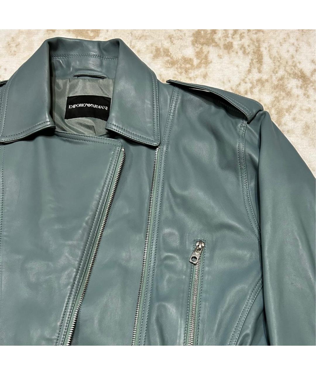 EMPORIO ARMANI Голубая кожаная куртка, фото 4