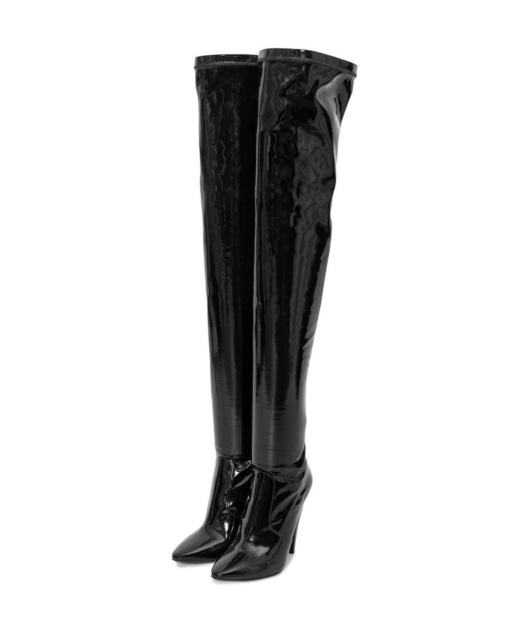 SAINT LAURENT Черные кожаные ботфорты, фото 5