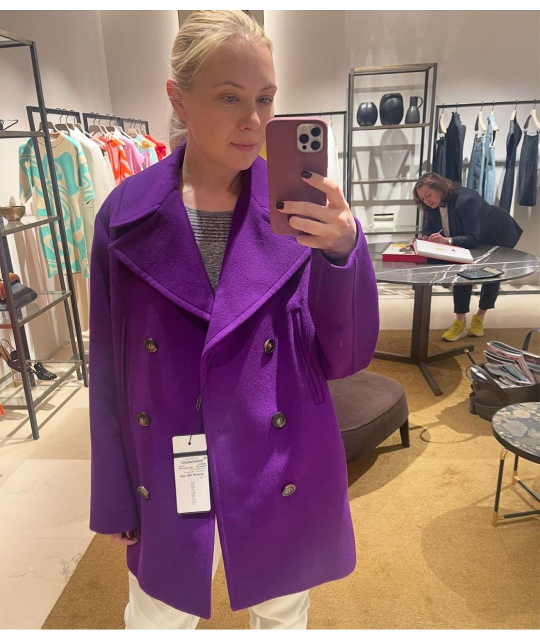 SPORTMAX Фиолетовое шерстяное пальто, фото 7