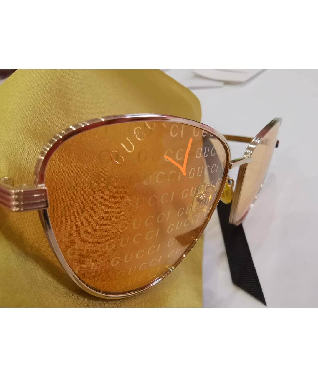 GUCCI Золотые металлические солнцезащитные очки, фото 9
