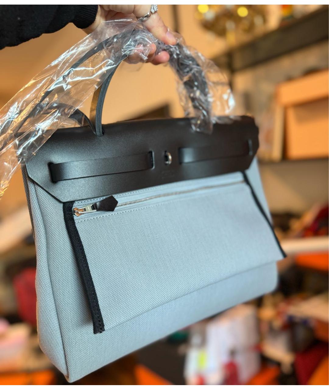 HERMES Серая тканевая сумка через плечо, фото 3