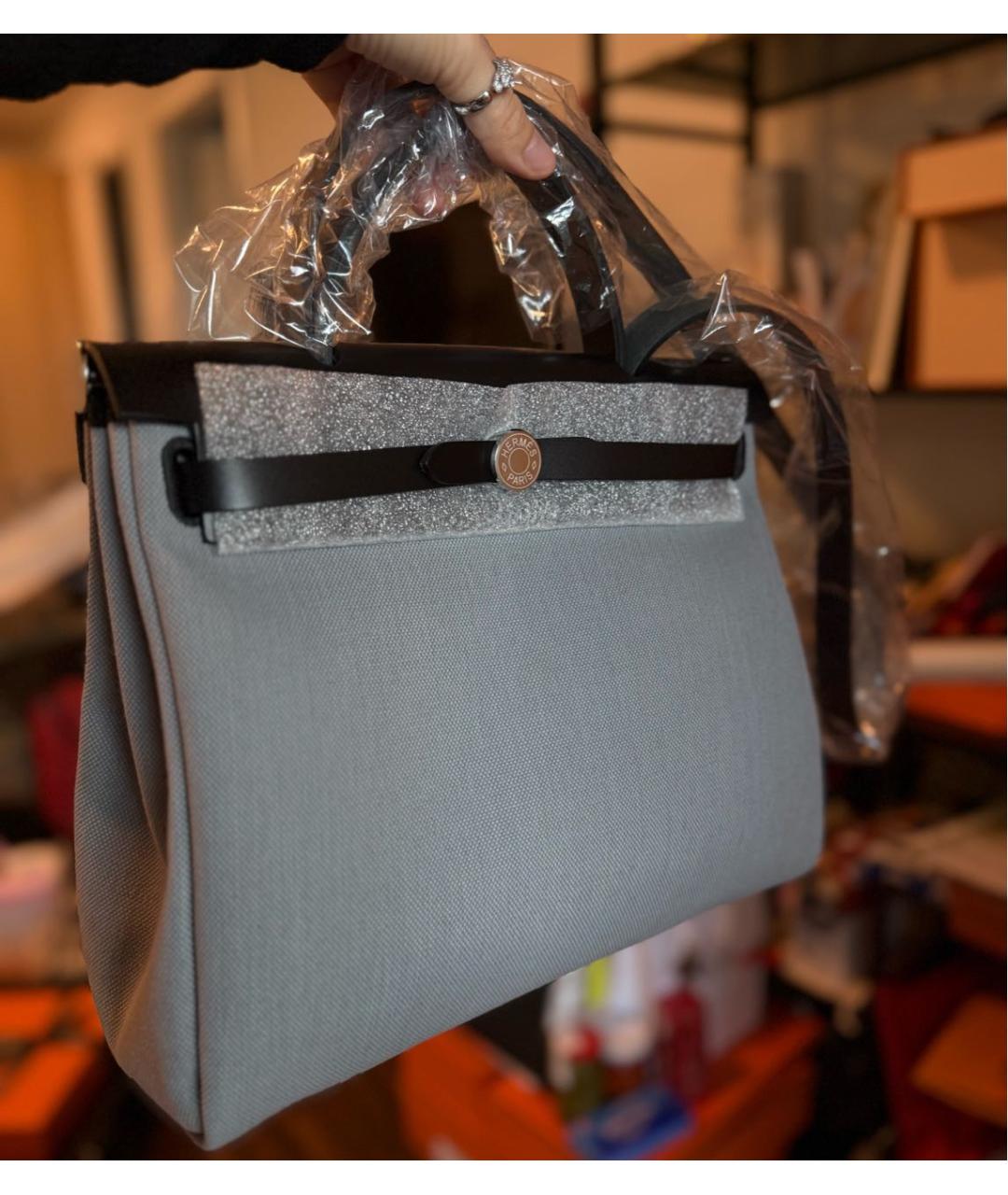 HERMES Серая тканевая сумка через плечо, фото 6