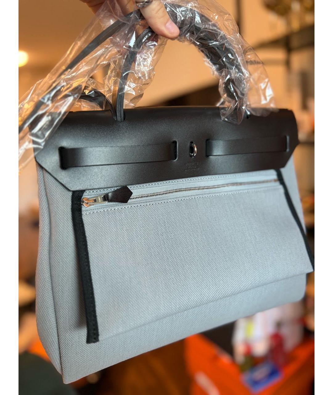 HERMES Серая тканевая сумка через плечо, фото 7